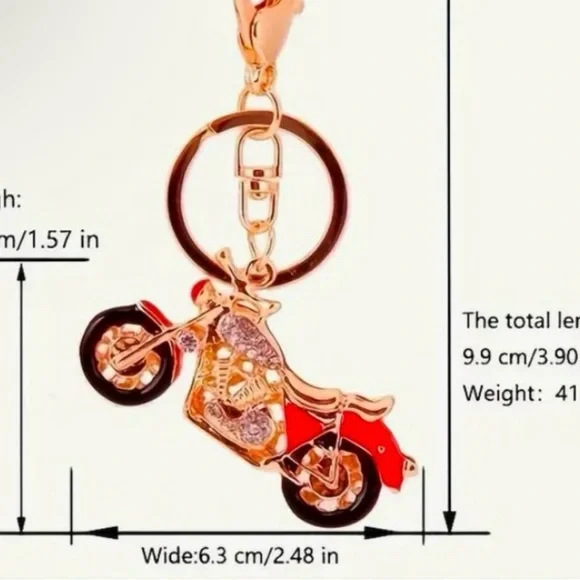 Motorcycle Rhinestone Keychain - Picture 3 of 3